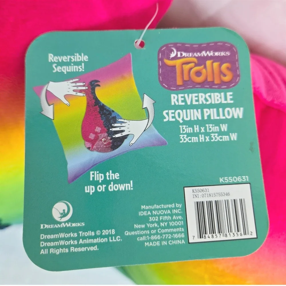 DreamWorks Trolls Poppy Pink Rainbow Reversible Sequin Plush Pillow 2Pc Set NEW